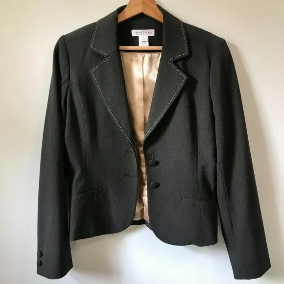 WHBM Grey Blazer Suit Jacket White Stitching, Size 8 - Picture 2 of 16